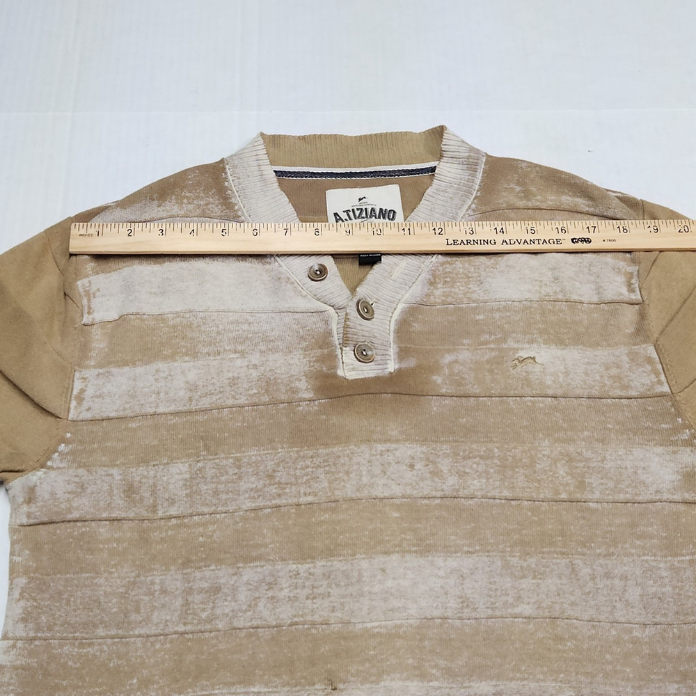 Mens A. Tiziano Wheat Tan Distressed Front Buttoned Sweater Size Large Gorp - Picture 6 of 14